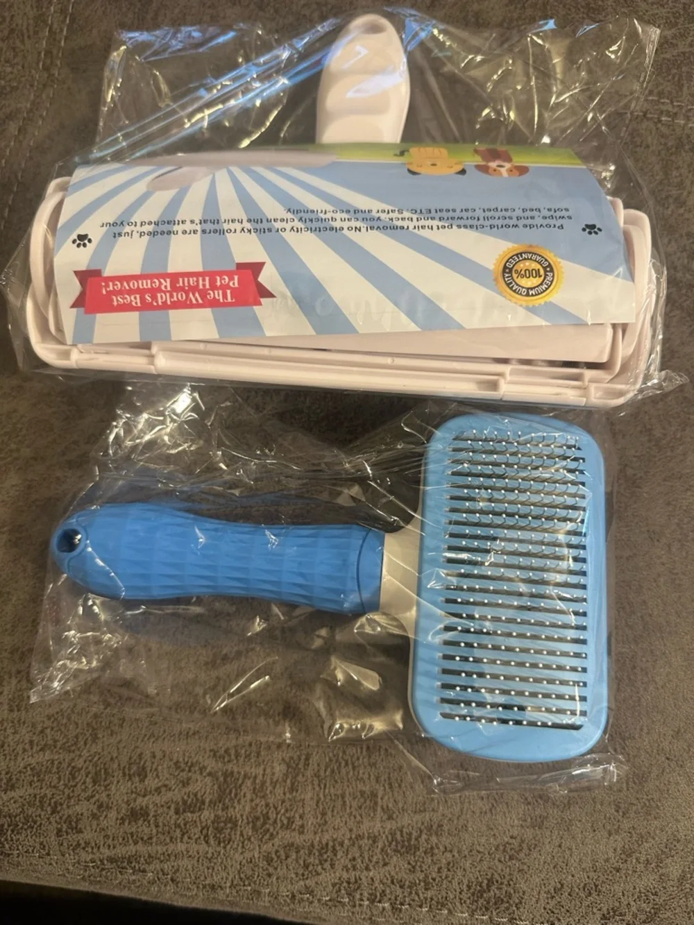 Pet Hair Remover Roller & Self-Cleaning Grooming Brush (2-in-1